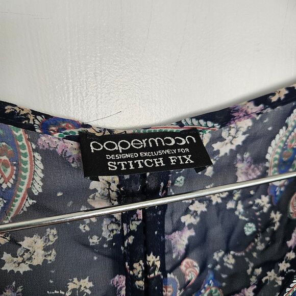 Papermoon Dressy Blouse  for  Stitch Fix Navy Paisley Sheer Long Sleeve, Med - Picture 5 of 9